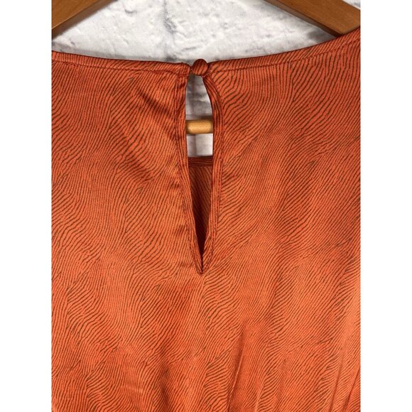 CABALLERO ANTHROPOLOGIE Women's Burnt Red Subtle Stripe Long Sleeve Short Dress - Picture 5 of 6